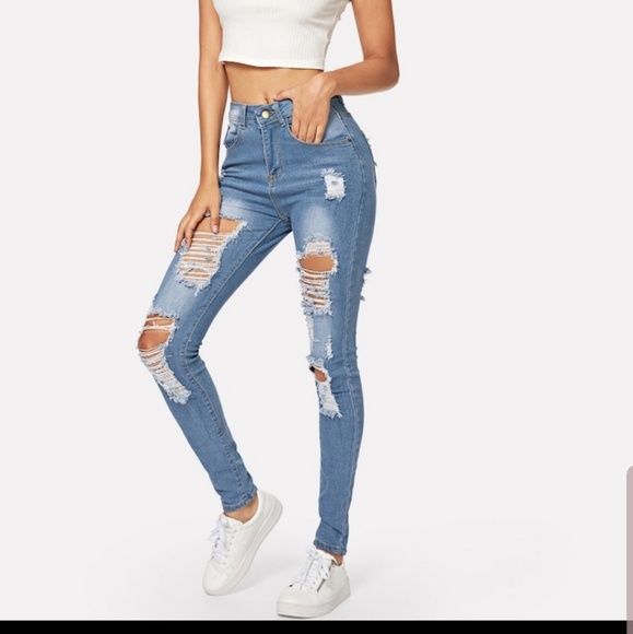 SHEIN Denim - ripped bleach jeans